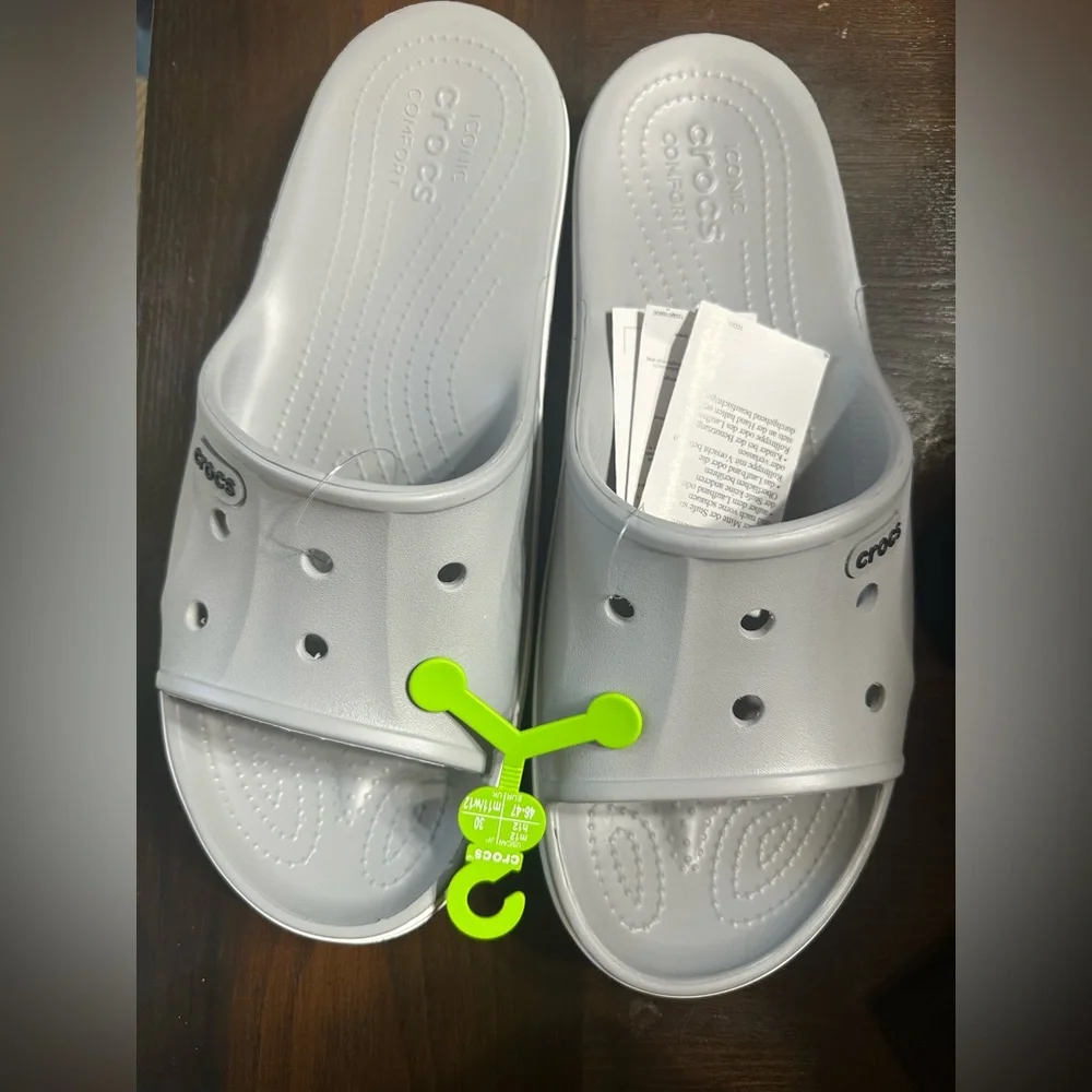 CROCS Men’s ' Light Gray Slide Sandals with Black Trim